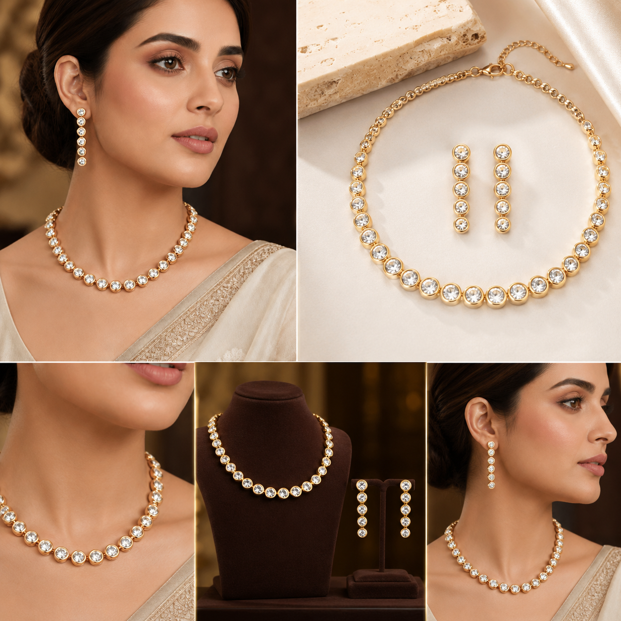 JWELLIX Premium Crystal Choker Necklace Set With Earrings