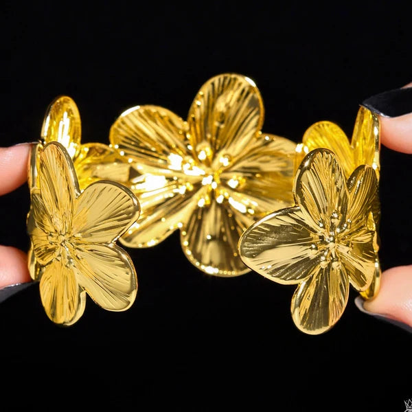 JWELLIX Luxury Gold Floral Cuff Bracelet