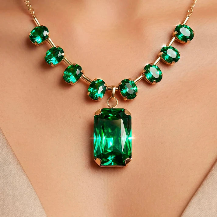 JWELLIX Anti-Tarnish Emerald Necklace Set With Earrings