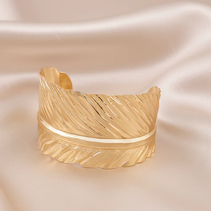 JWELLIX Golden Feather Luxe Cuff Bracelet