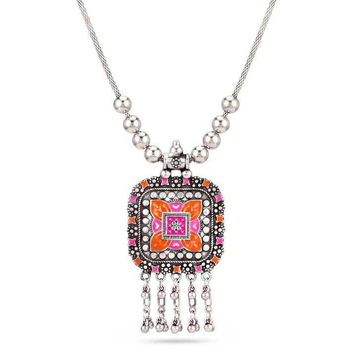 JWELLIX Ethnic Rangriti Oxidized Pendant Necklace
