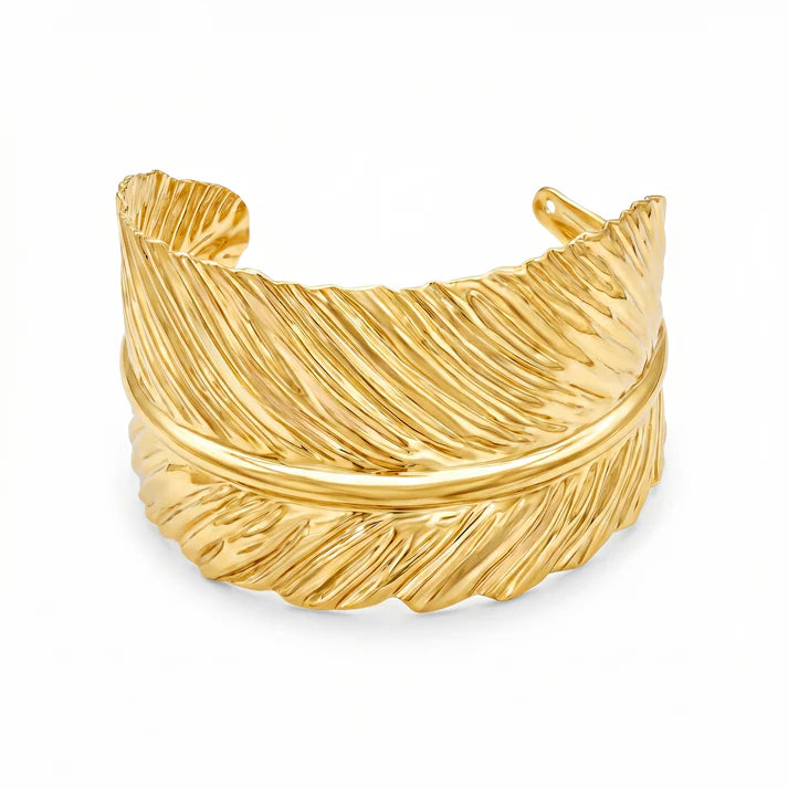 JWELLIX Golden Feather Luxe Cuff Bracelet