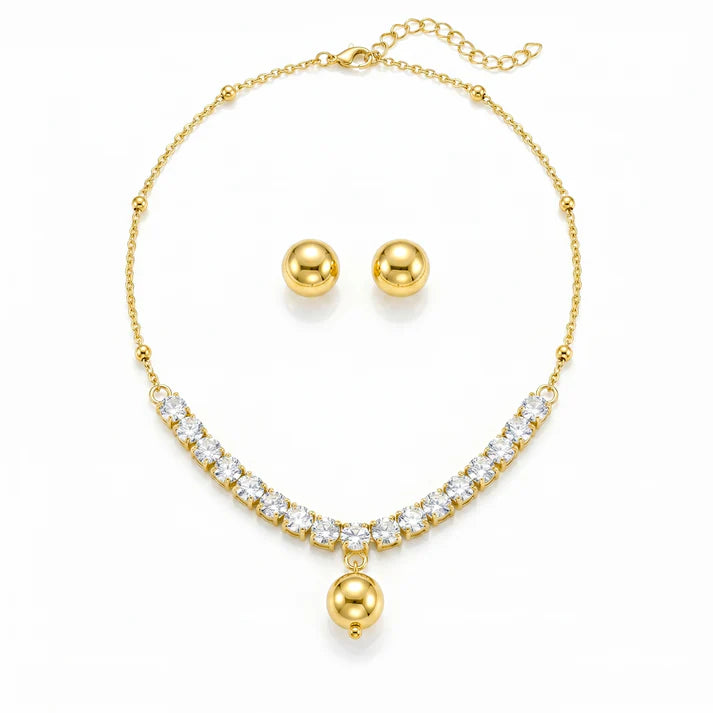 JWELLIX Anti-Tarnish Golden Crystal Pendant Necklace Set with Stud Earrings
