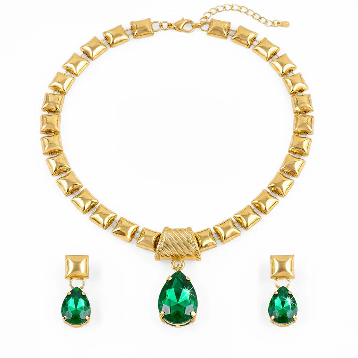 JWELLIX Emerald Crystal Luxe Necklace Set