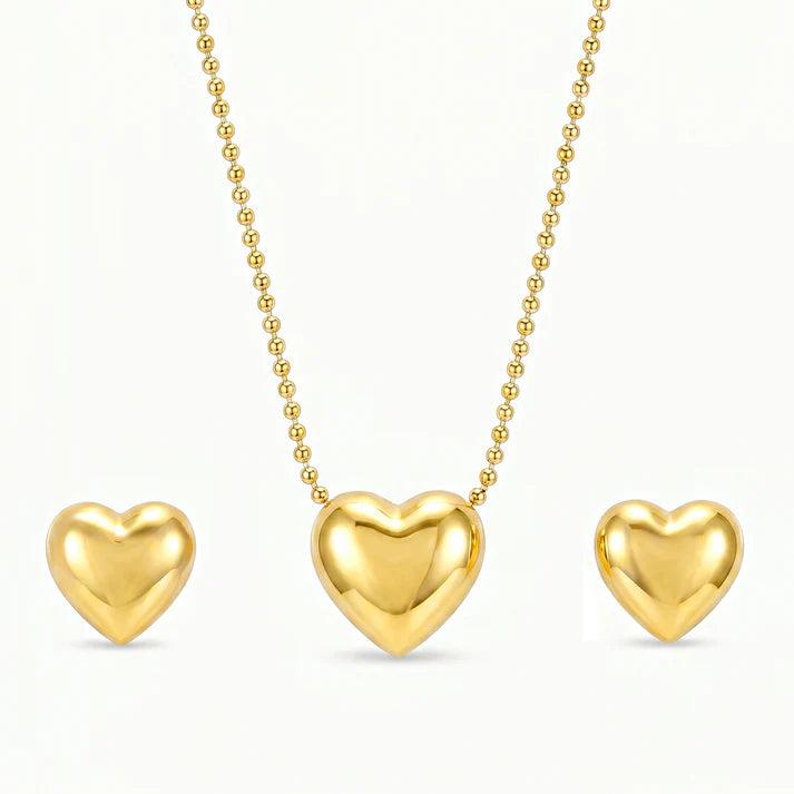 JWELLIX Anti-Tarnish Heart Pendant Necklace & Heart Stud Earrings Set