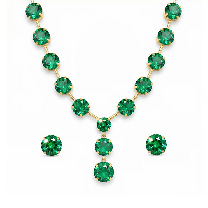 JWELLIX Anti-Tarnish Emerald Crystal Necklace Set With Earrings
