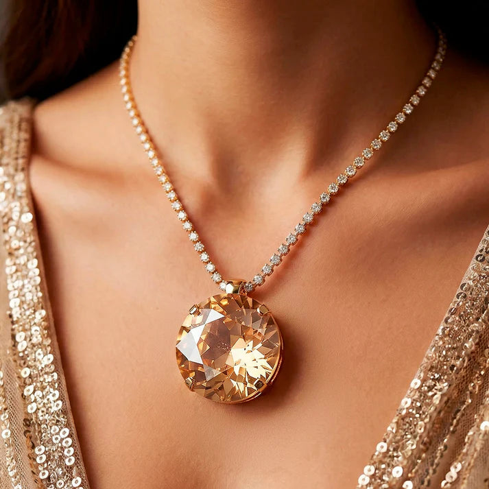 JWELLIX Champagne Crystal Pendant Necklace Set With Earrings