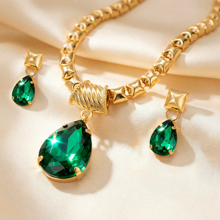 JWELLIX Emerald Crystal Luxe Necklace Set