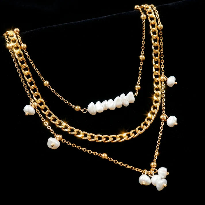 JWELLIX Anti-Tarnish Layered Pearl Chain Necklace for Women