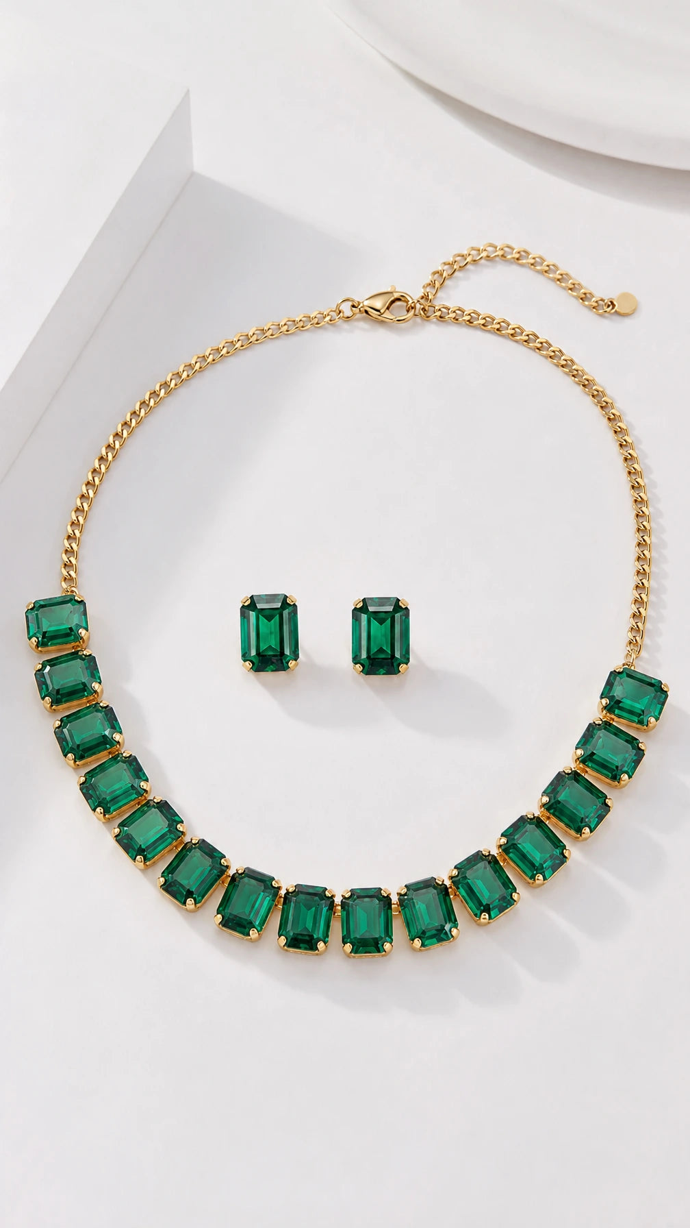 JWELLIX Anti-Tarnish Emerald Crystal Necklace Set With Earrings