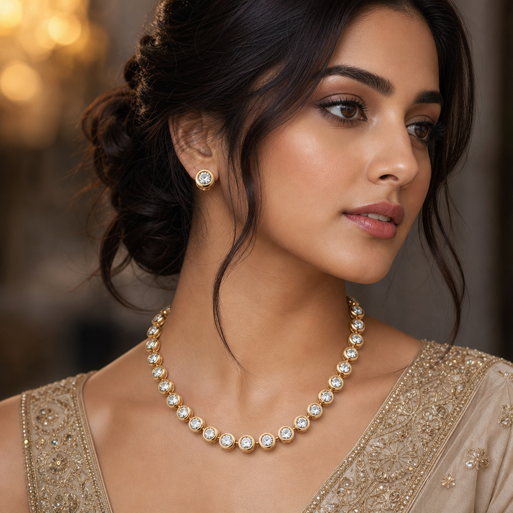 JWELLIX Premium Crystal Choker Necklace Set With Earrings
