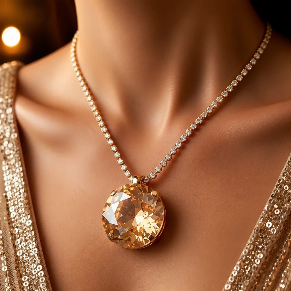JWELLIX Champagne Crystal Pendant Necklace Set With Earrings