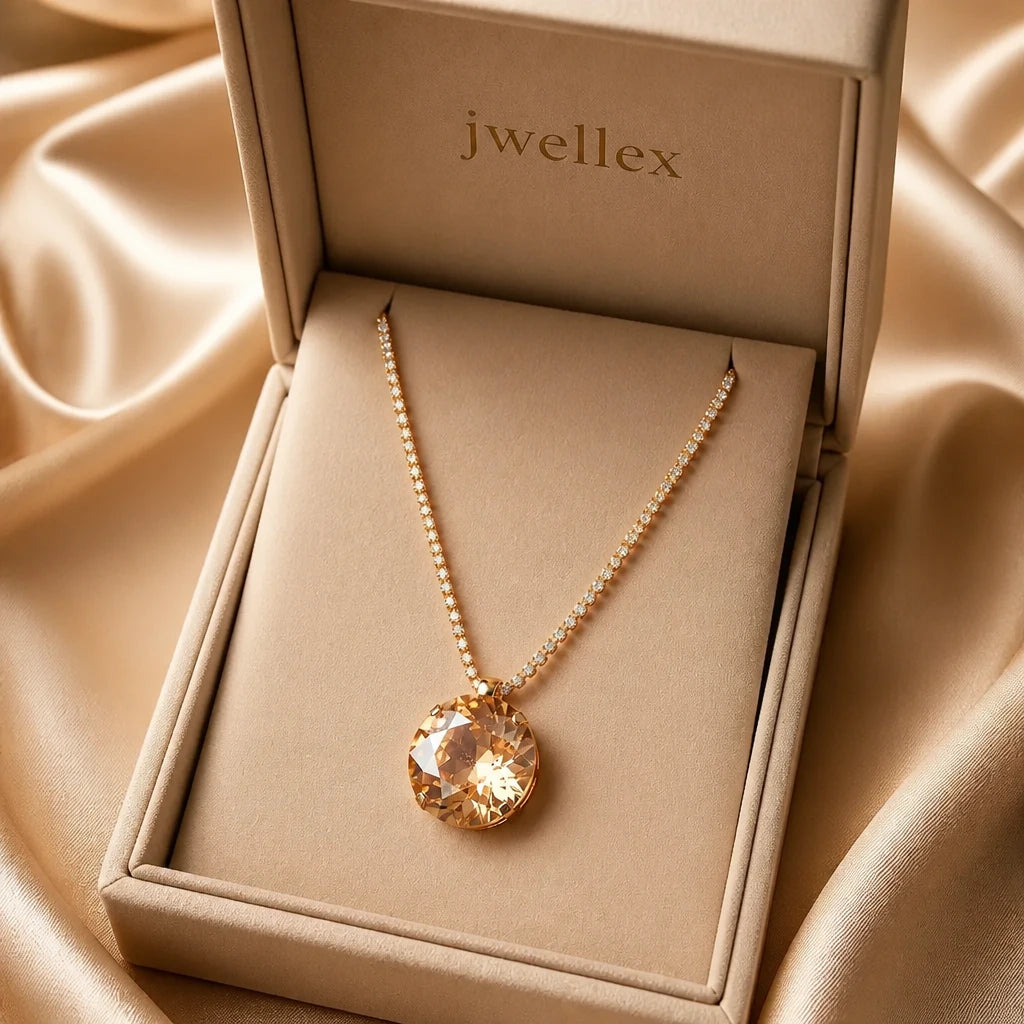 JWELLIX Champagne Crystal Pendant Necklace Set With Earrings