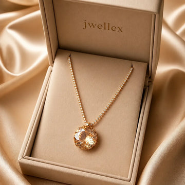 JWELLIX Champagne Crystal Pendant Necklace Set With Earrings