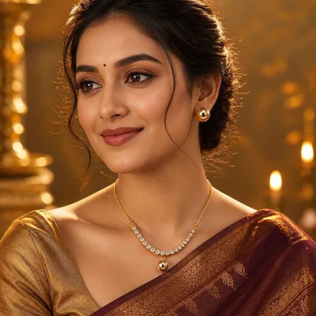 JWELLIX Anti-Tarnish Golden Crystal Pendant Necklace Set with Stud Earrings