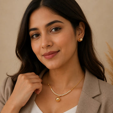 JWELLIX Anti-Tarnish Golden Crystal Pendant Necklace Set with Stud Earrings