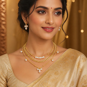 JWELLIX Anti-Tarnish Layered Pearl Chain Necklace for Women