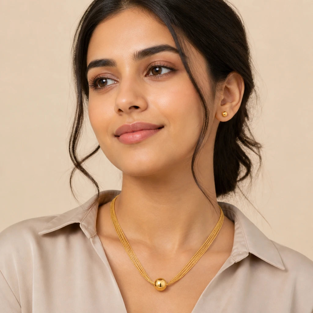 JWELLIX Anti-Tarnish Gold Bead Necklace Set with Matching Stud Earrings