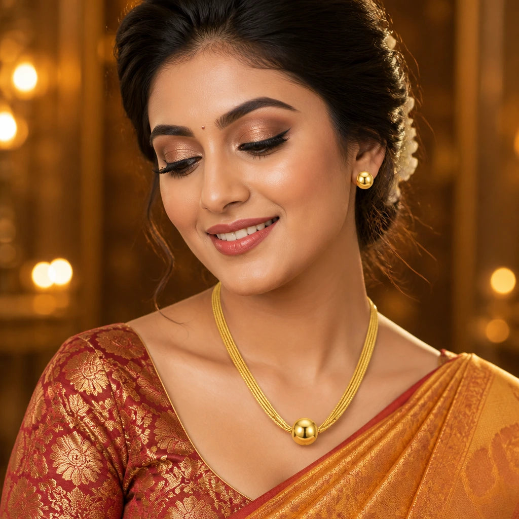 JWELLIX Anti-Tarnish Gold Bead Necklace Set with Matching Stud Earrings
