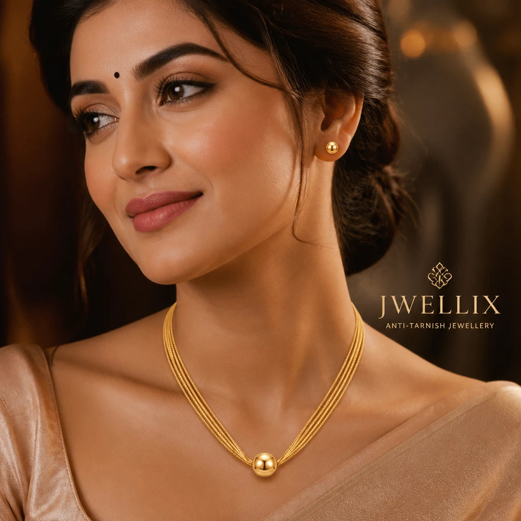 JWELLIX Anti-Tarnish Gold Bead Necklace Set with Matching Stud Earrings