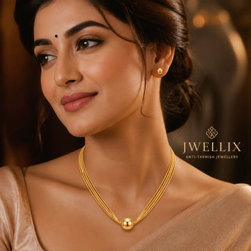 JWELLIX Anti-Tarnish Gold Bead Necklace Set with Matching Stud Earrings
