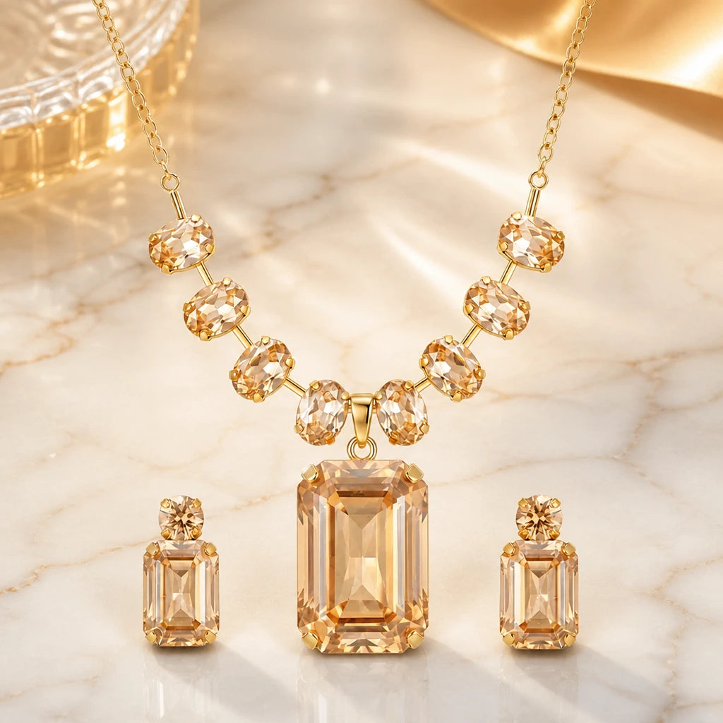 JWELLIX Champagne Crystal Elegance Necklace Set