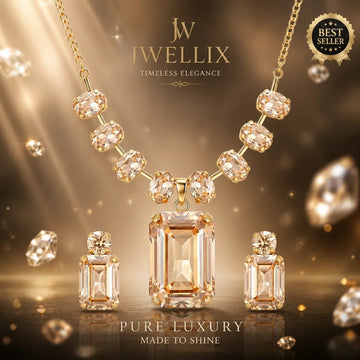JWELLIX Champagne Crystal Elegance Necklace Set