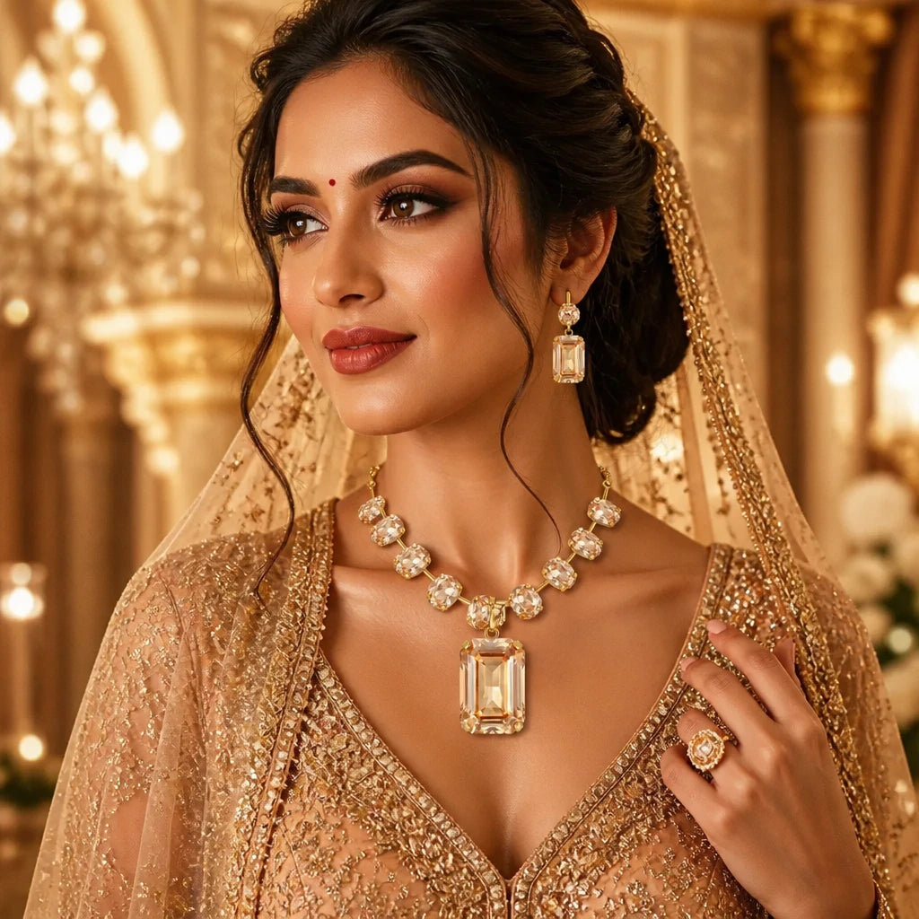 JWELLIX Champagne Crystal Elegance Necklace Set