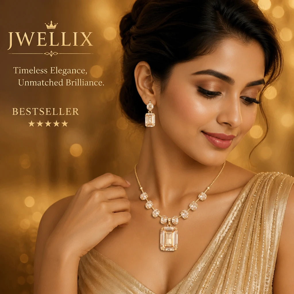 JWELLIX Champagne Crystal Elegance Necklace Set