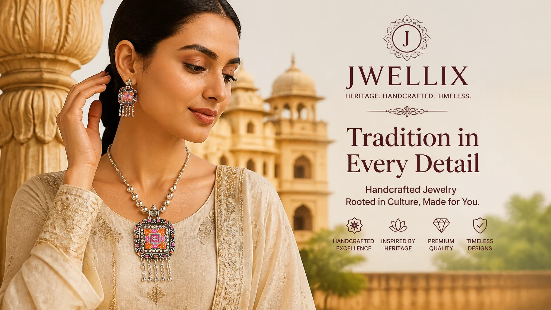 JWELLIX Ethnic Rangriti Oxidized Pendant Necklace