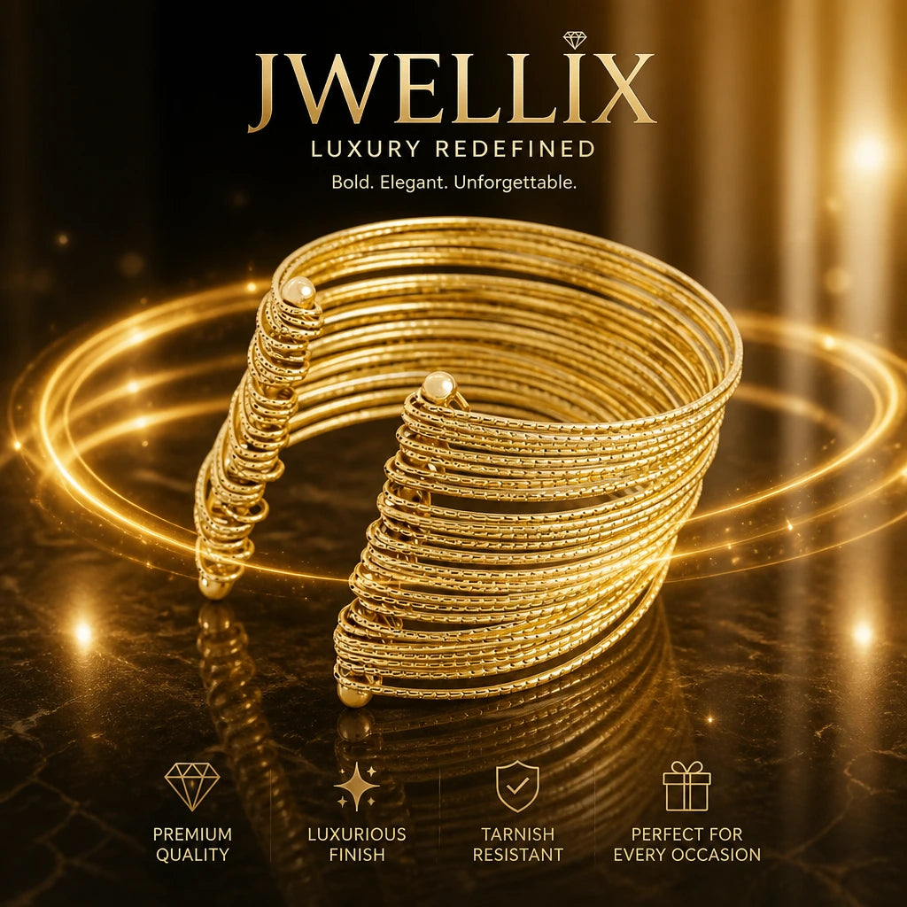 JWELLIX Golden Spiral Luxe Cuff Bracelet