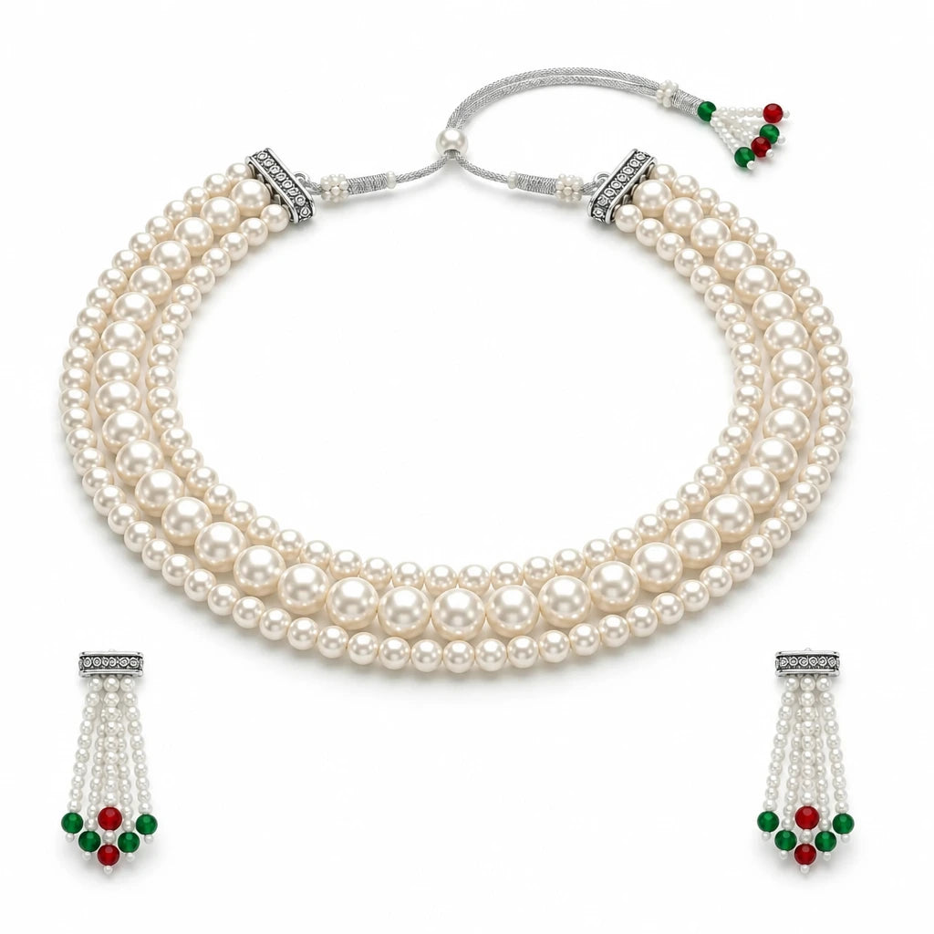 JWELLIX Royal Pearl Heritage Multi-Layer Necklace for Women