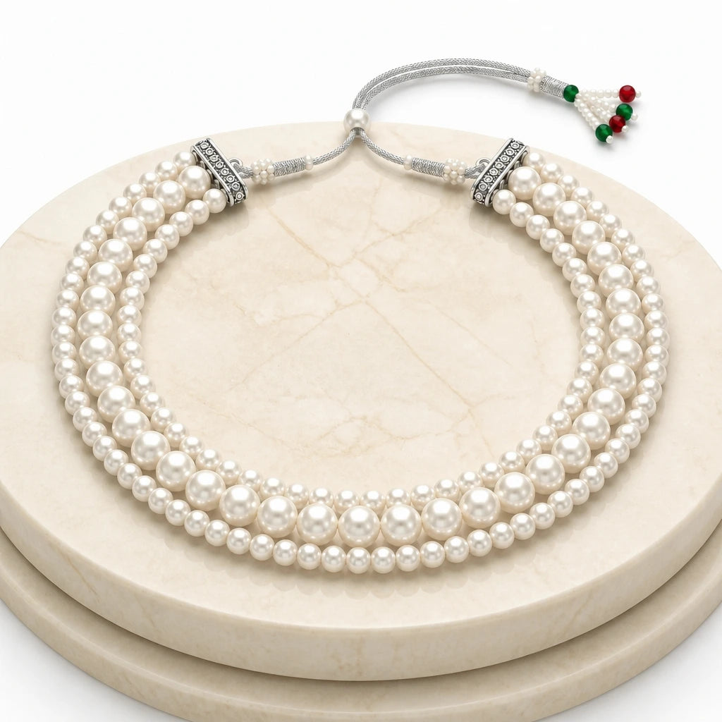 JWELLIX Royal Pearl Heritage Multi-Layer Necklace for Women