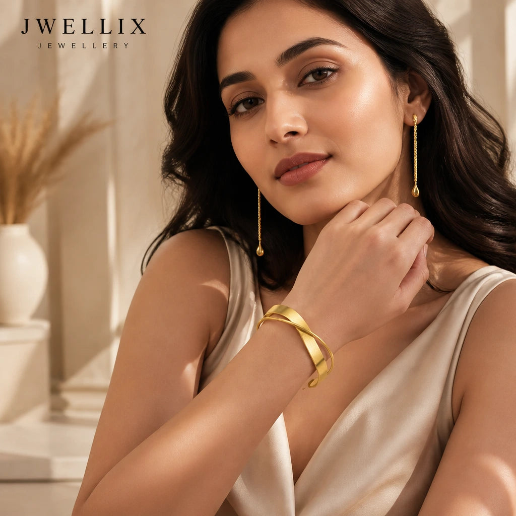 JWELLIX Anti-Tarnish Gold Crossover Cuff Bracelet