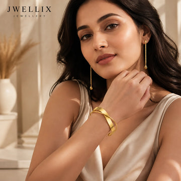 JWELLIX Anti-Tarnish Gold Crossover Cuff Bracelet