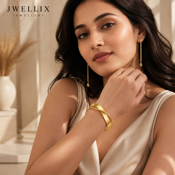 JWELLIX Anti-Tarnish Gold Crossover Cuff Bracelet