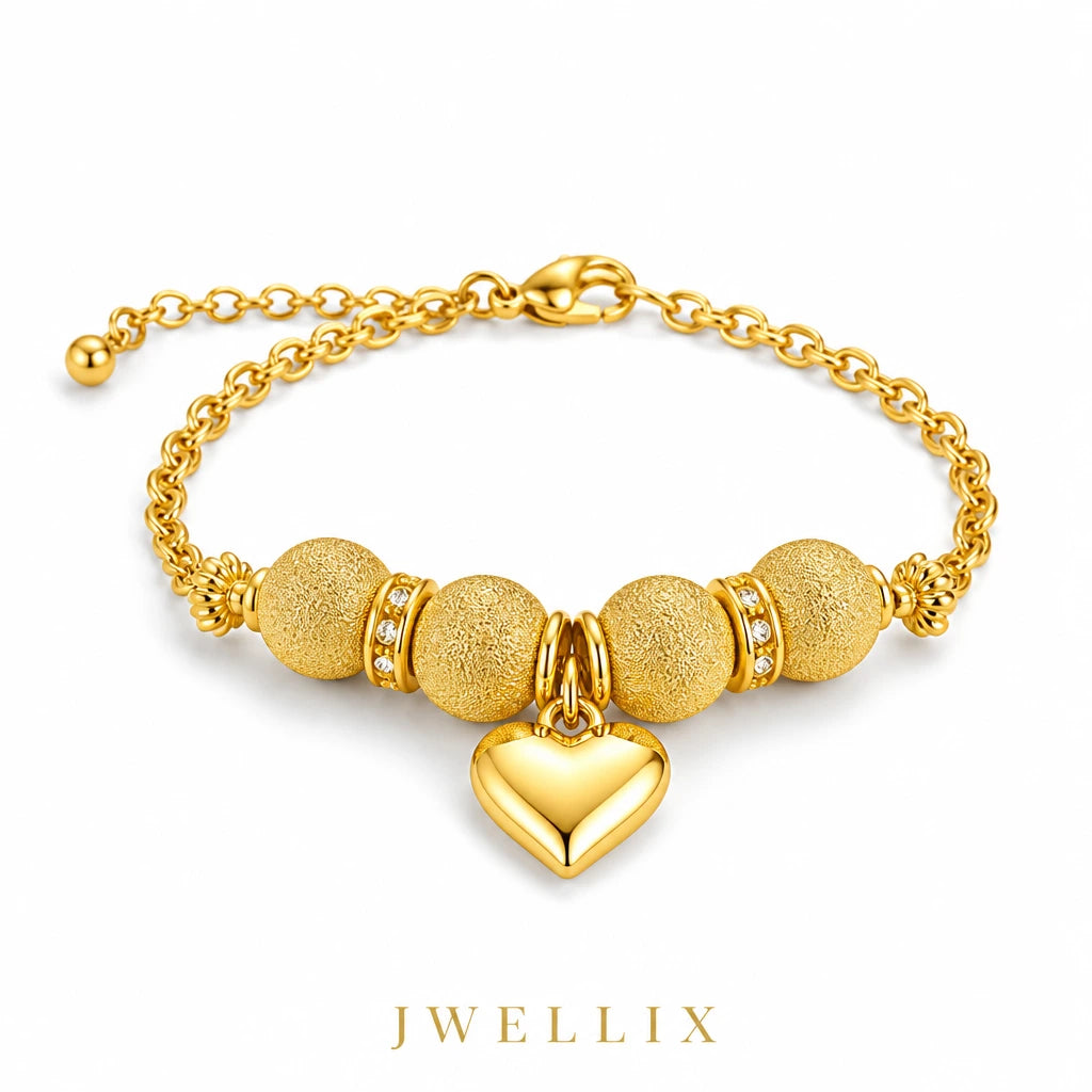 JWELLIX Anti-Tarnish Heart Charm Beaded Bracelet