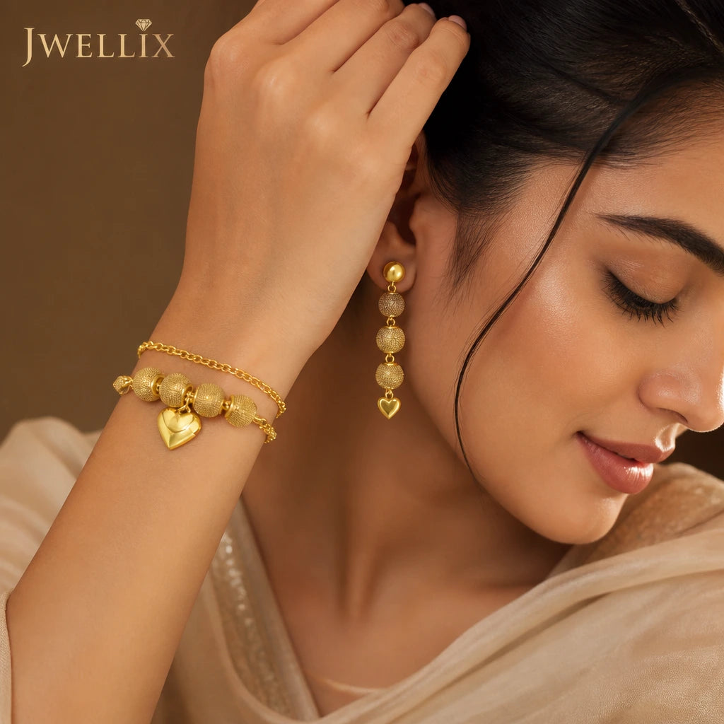JWELLIX Anti-Tarnish Heart Charm Beaded Bracelet