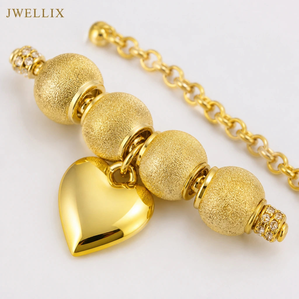 JWELLIX Anti-Tarnish Heart Charm Beaded Bracelet