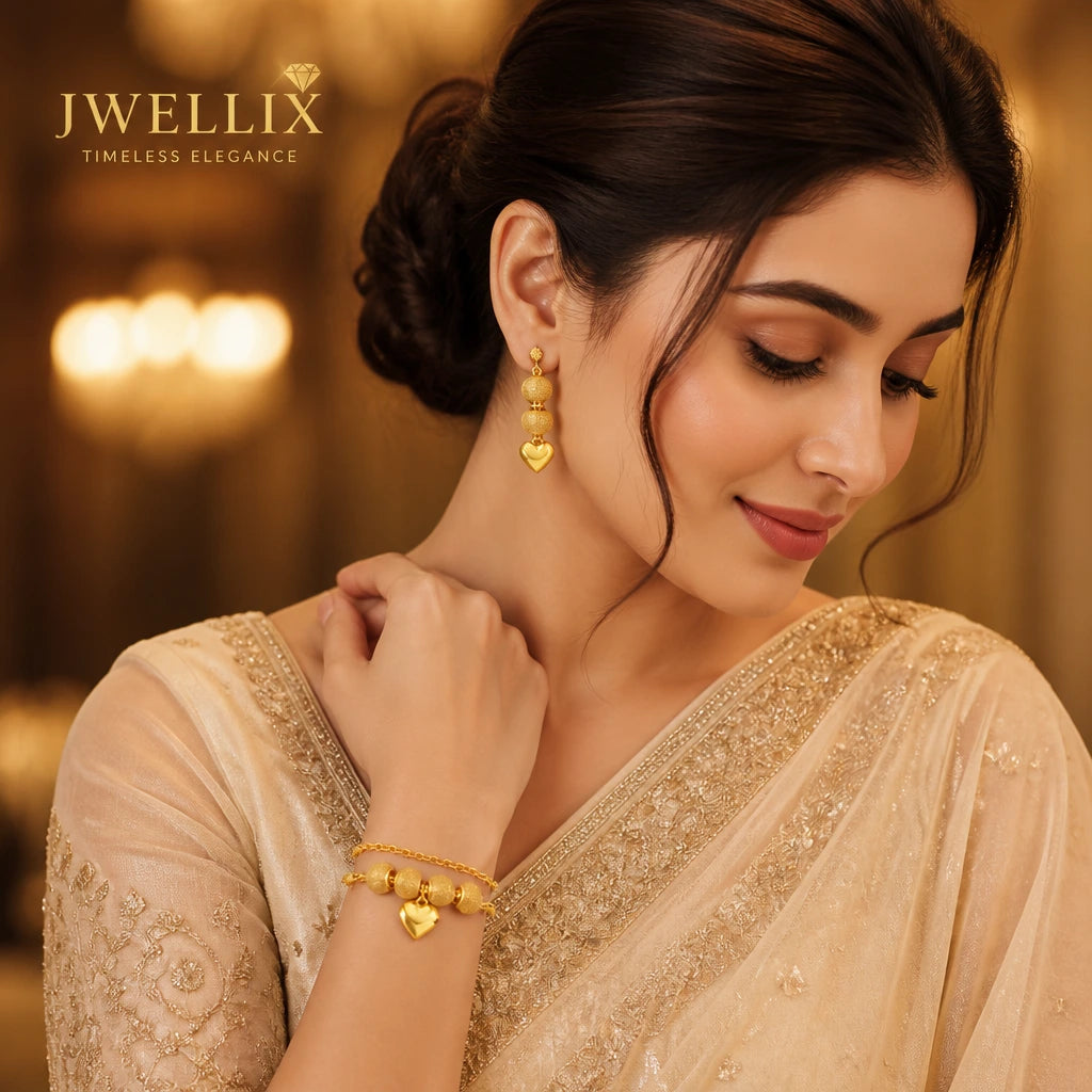 JWELLIX Anti-Tarnish Heart Charm Beaded Bracelet
