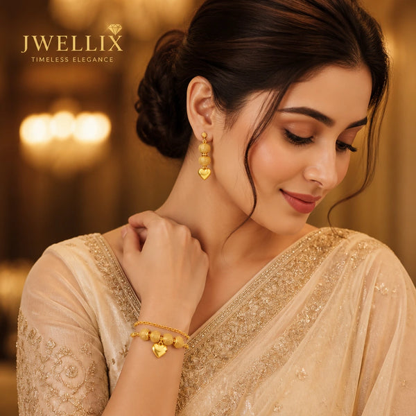 JWELLIX Anti-Tarnish Heart Charm Beaded Bracelet