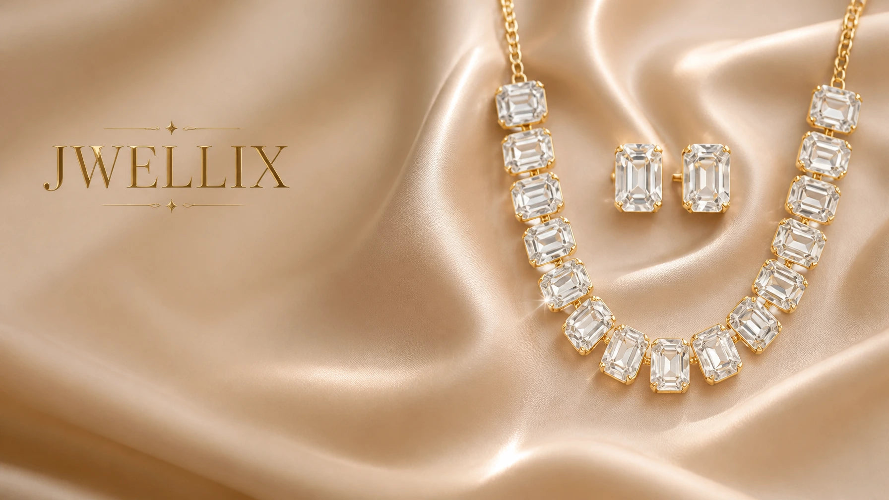 JWELLIX Anti-Tarnish Sparkling Cut Crystal Necklace & Stud Earrings Set