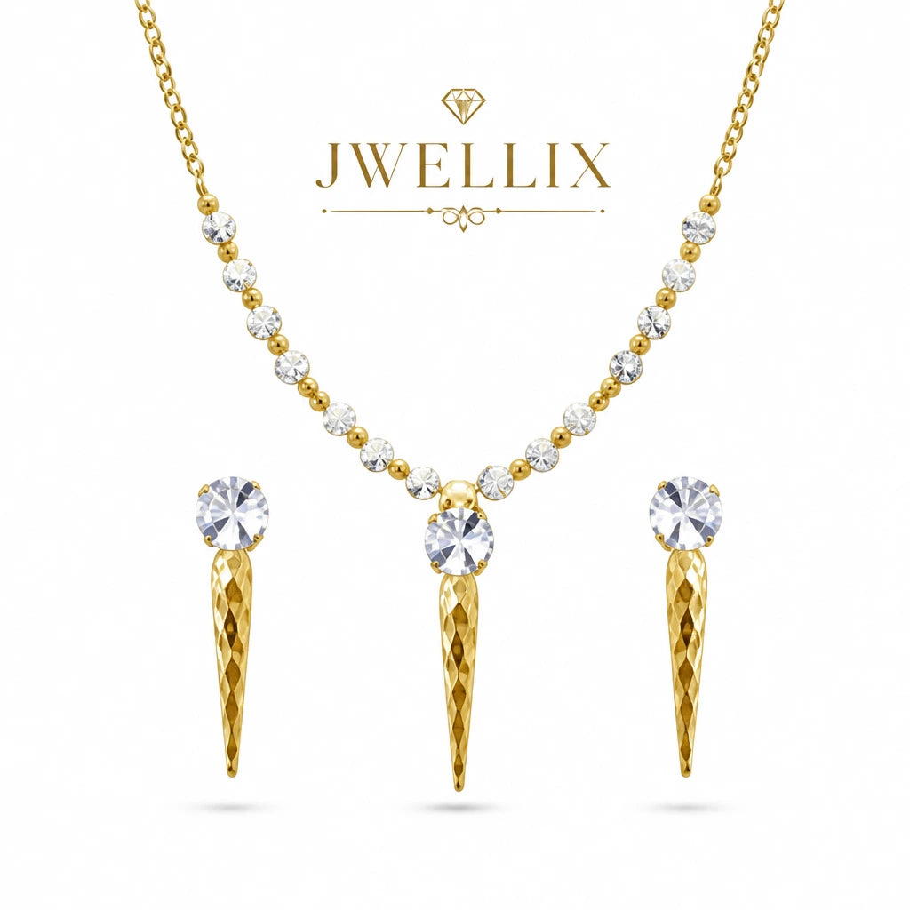 JWELLIX Gold-Tone Crystal Drop Necklace & Earrings Set