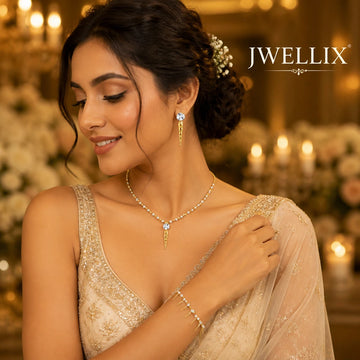 JWELLIX Gold-Tone Crystal Drop Necklace & Earrings Set