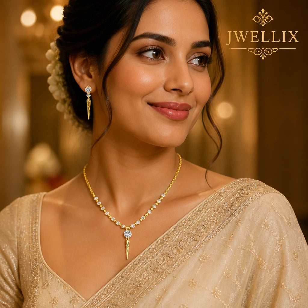 JWELLIX Gold-Tone Crystal Drop Necklace & Earrings Set