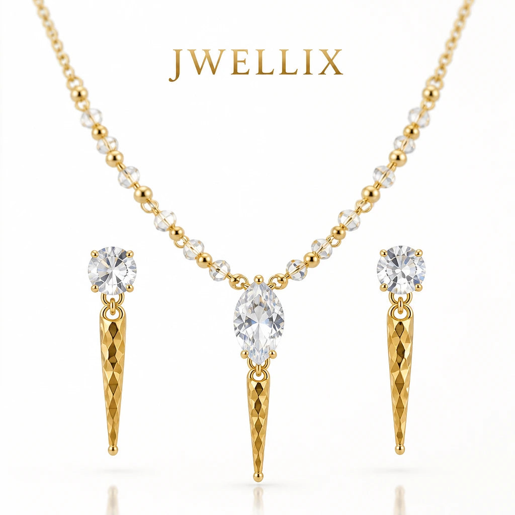 JWELLIX Gold-Tone Crystal Drop Necklace & Earrings Set