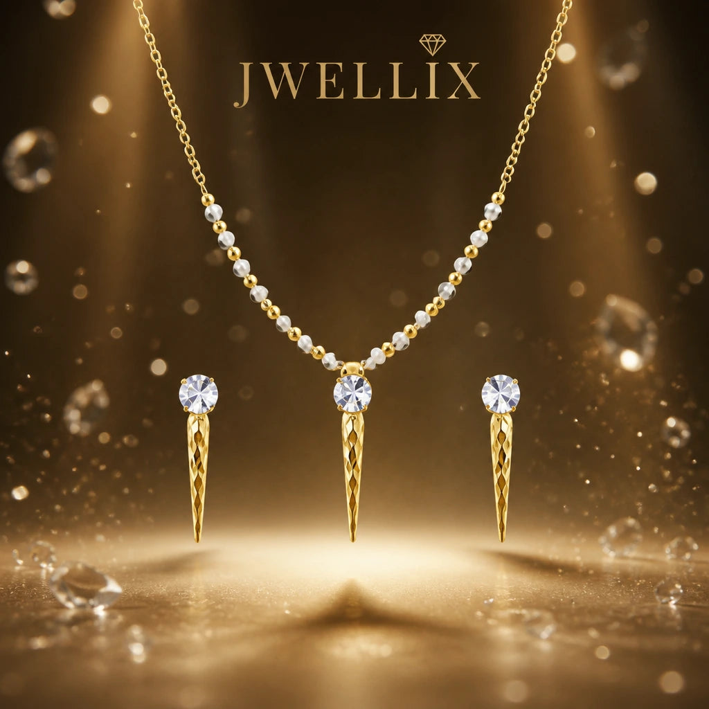 JWELLIX Gold-Tone Crystal Drop Necklace & Earrings Set