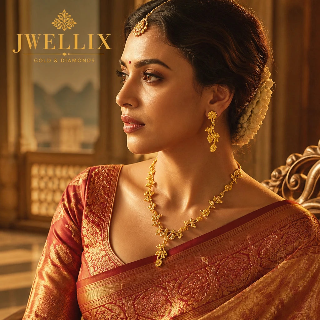 JWELLIX Regal Blossom Gold-Tone Floral Necklace & Earrings Set