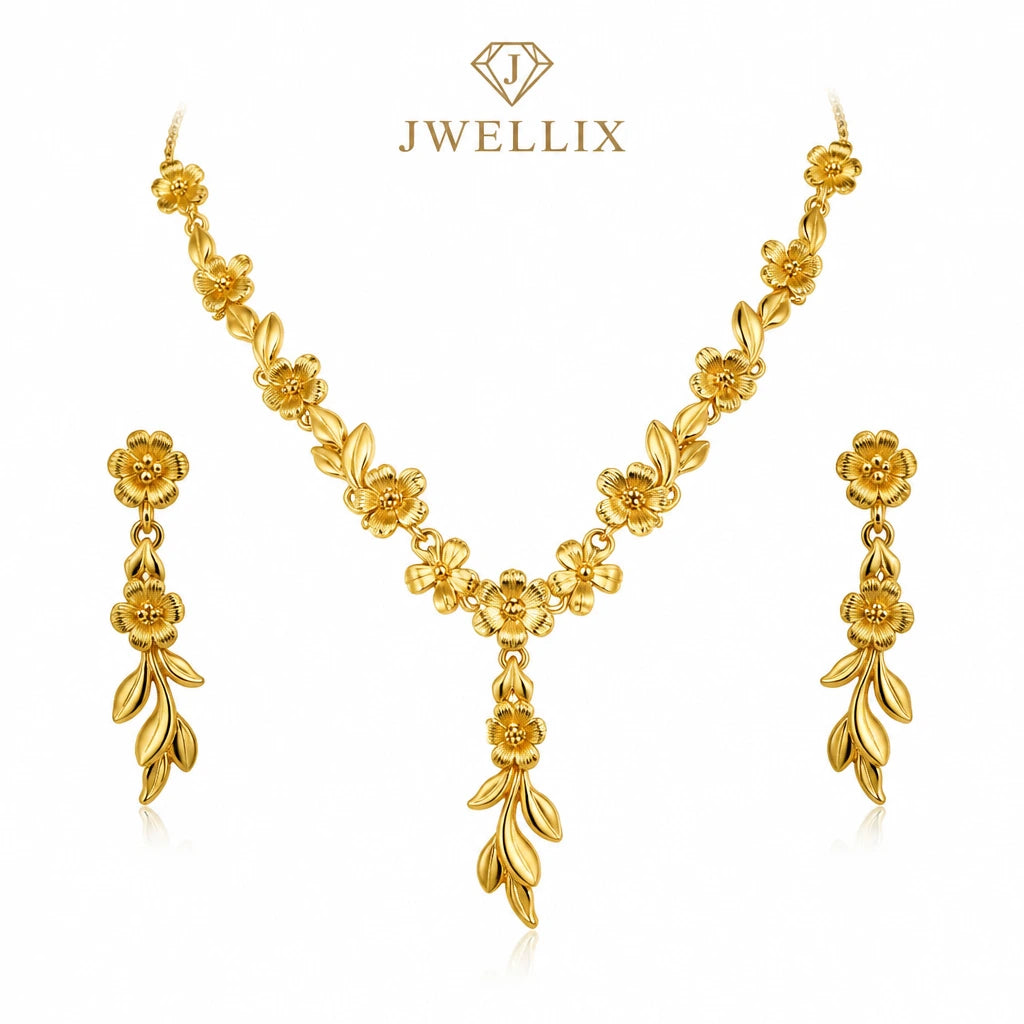 JWELLIX Regal Blossom Gold-Tone Floral Necklace & Earrings Set