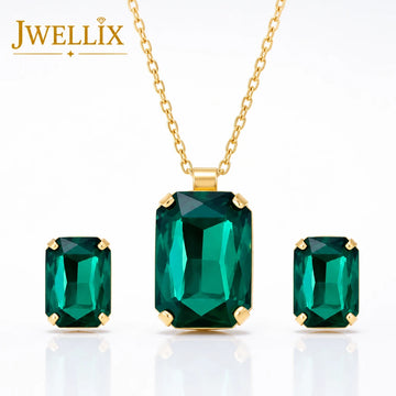 JWELLIX Emerald Royale Green Crystal Pendant Necklace Set